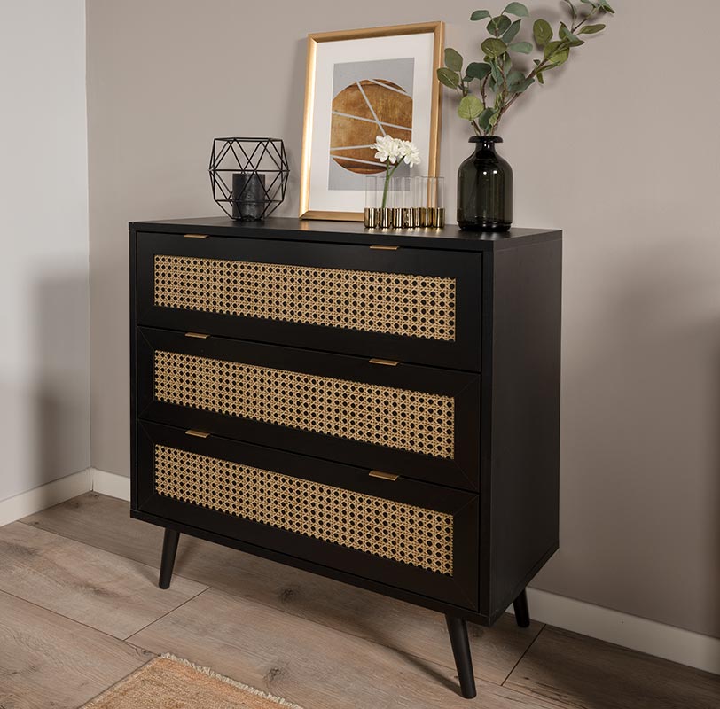 Soggiorno moderno  Arendal in finitura Nero opaco con dettagli Oro