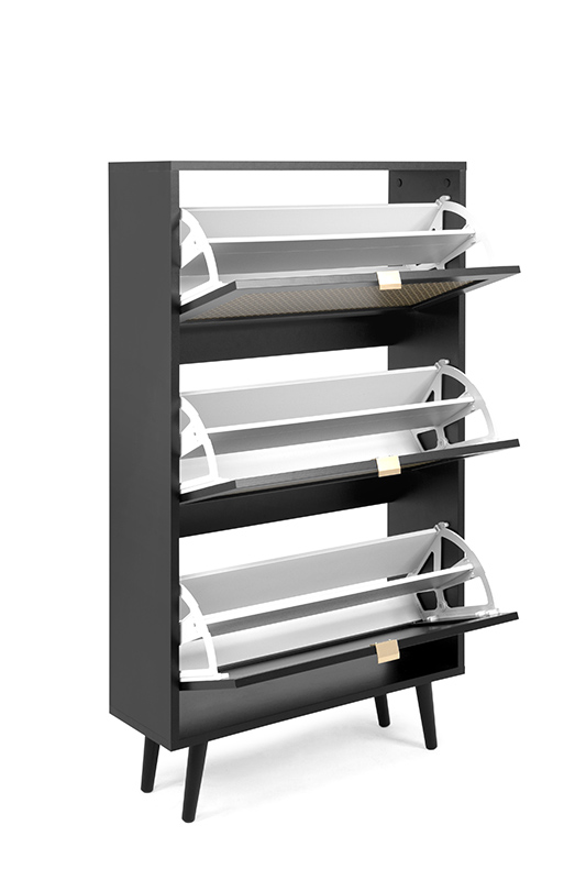 Scarpiera  Arendal con 3 cassetti in finitura Nero opaco con dettagli Oro