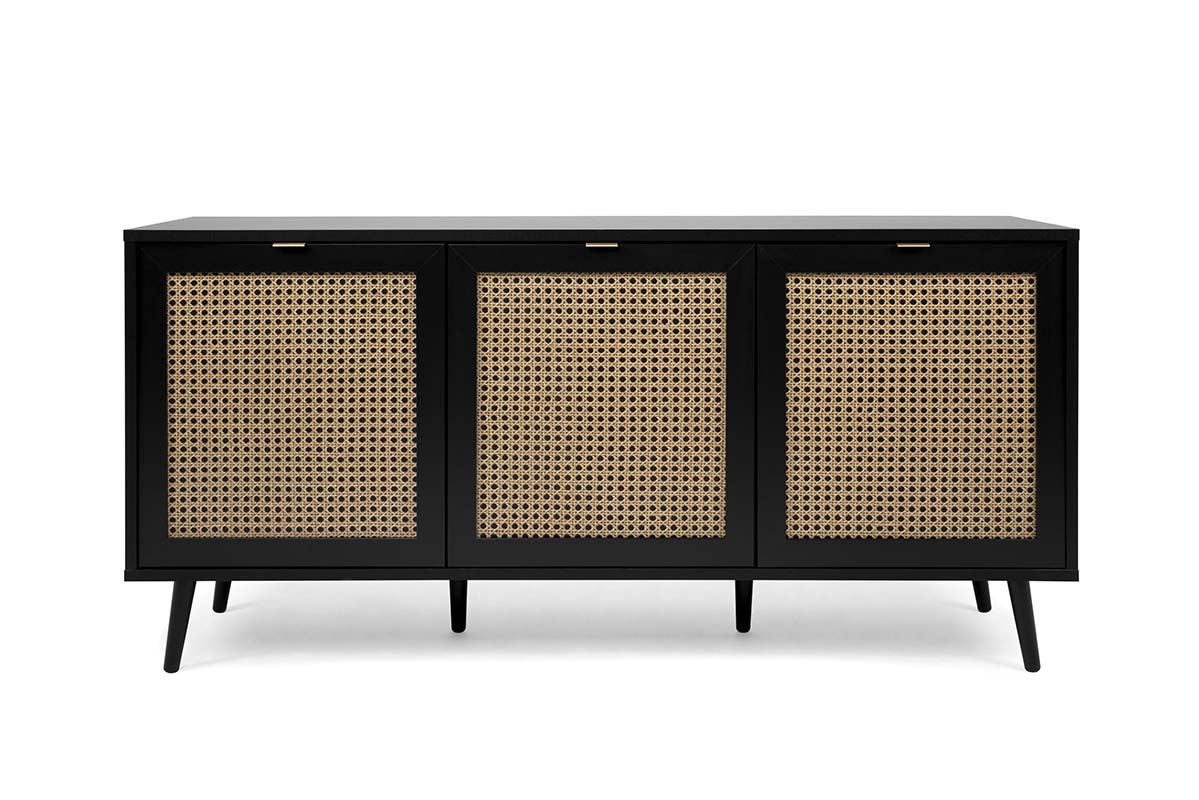 Credenza  Madia moderna Arendal con 3 ante in finitura Nero opaco con dettagli Oro