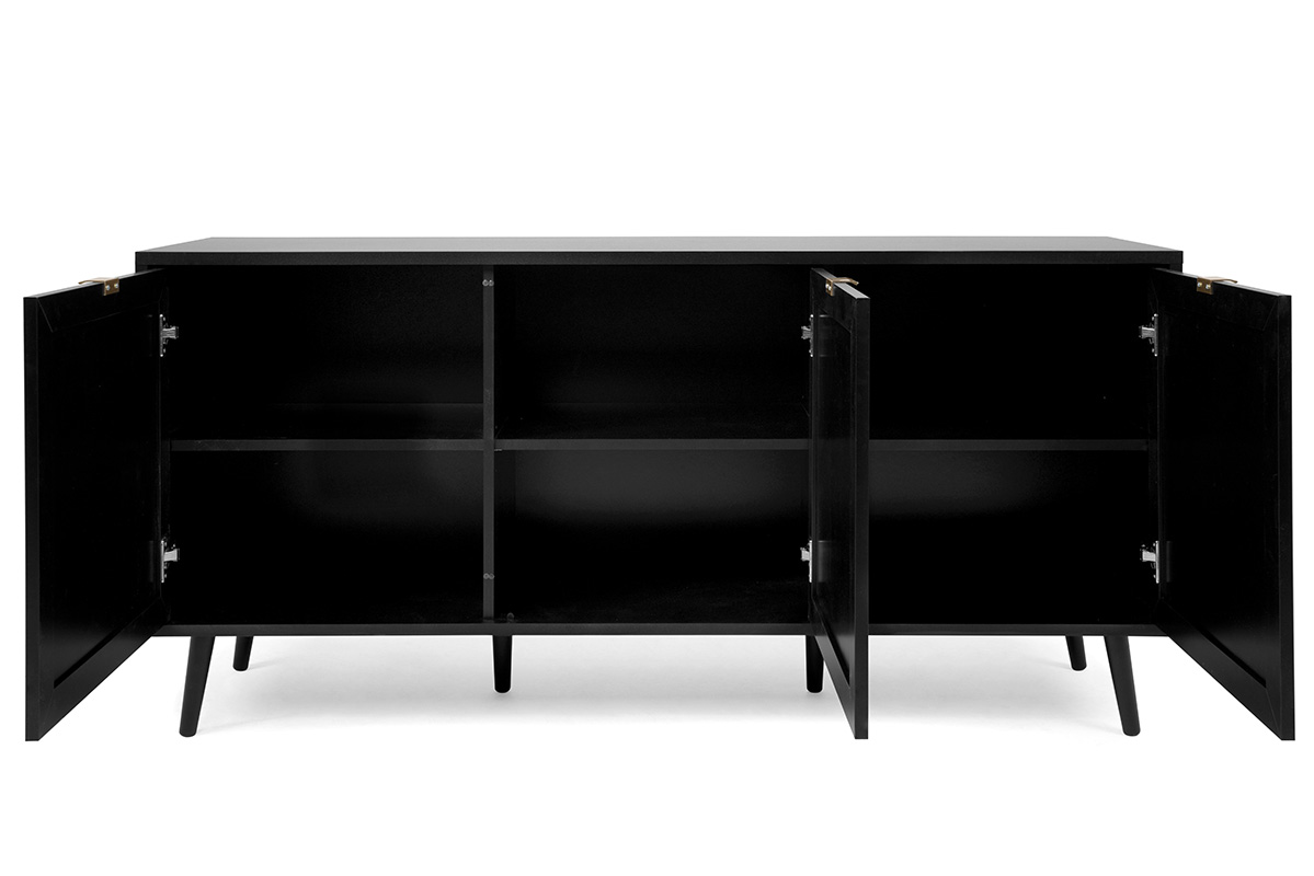 Credenza  Madia moderna Arendal con 3 ante in finitura Nero opaco con dettagli Oro