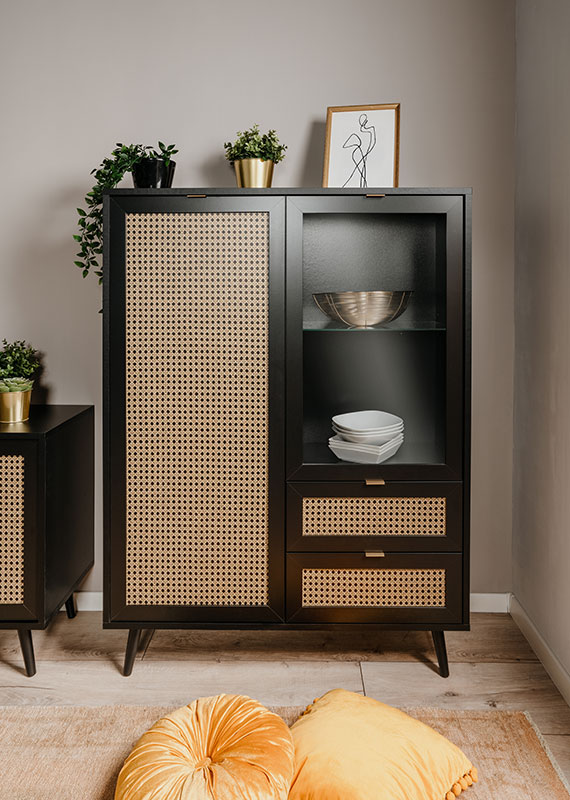 Soggiorno completo  Arendal in finitura Nero opaco con dettagli Oro