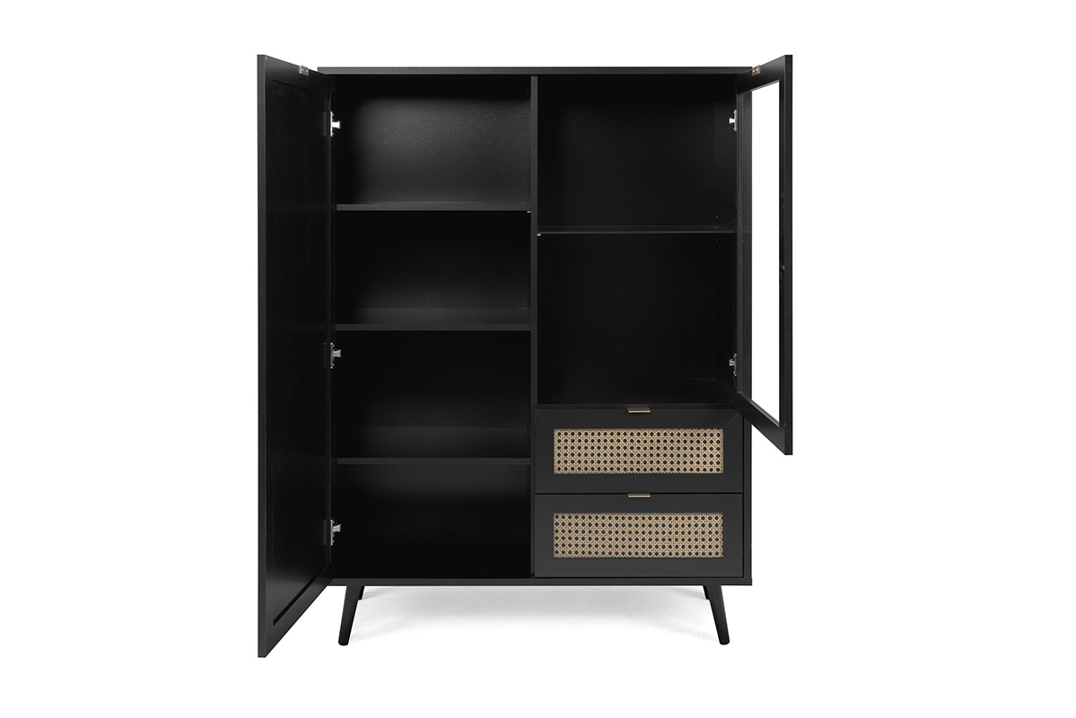 Vetrina moderna Arendal con 2 ante e 2 cassetti in finitura Nero opaco con dettagli Oro