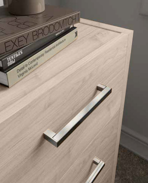 Comodini Olmo natura a 2 cassetti, maniglie in metallo