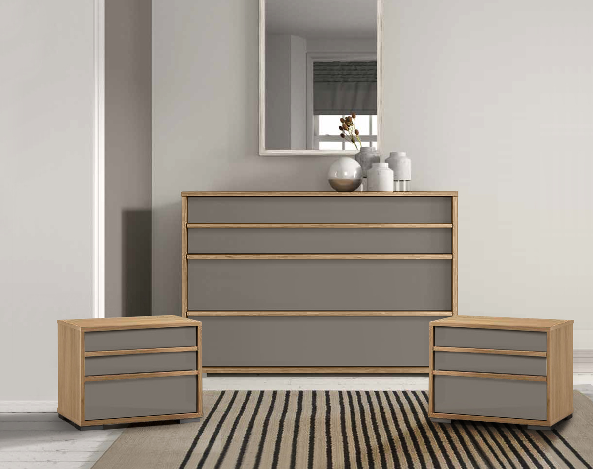 Comodini moderni Noce biondo e Grigio cenere