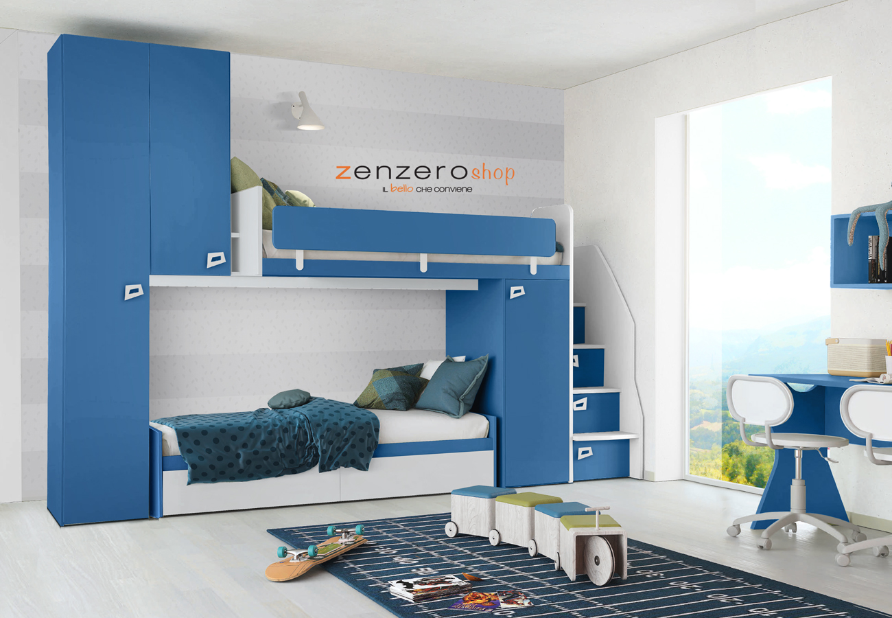 Camerette bimbo, Cameretta Jonathan in finitura Cadaques e Bianco Opaco