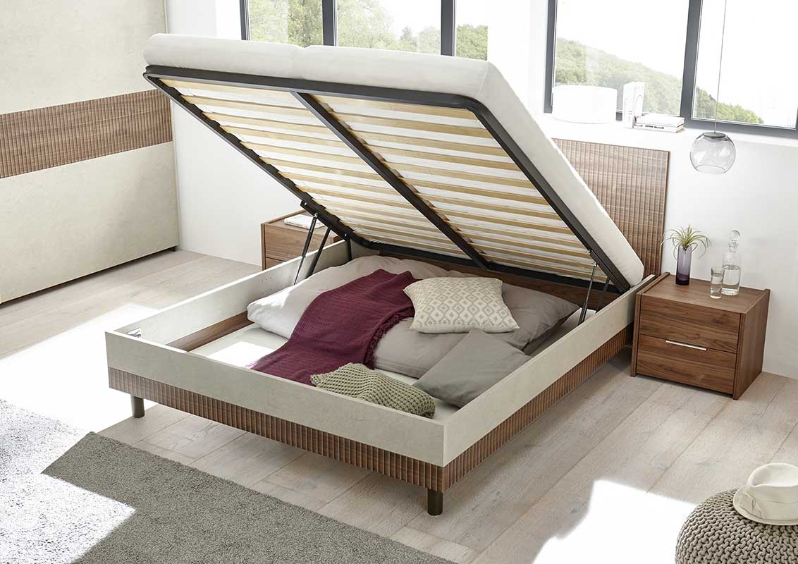 Letto con contenitore matrimoniale, finitura Noce Scuro Serigrafato