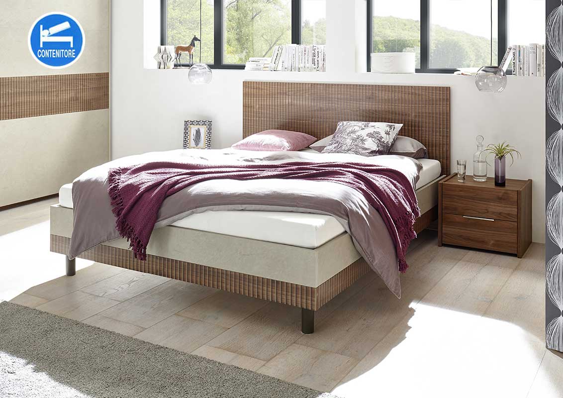 Letto con contenitore matrimoniale, finitura Noce Scuro Serigrafato