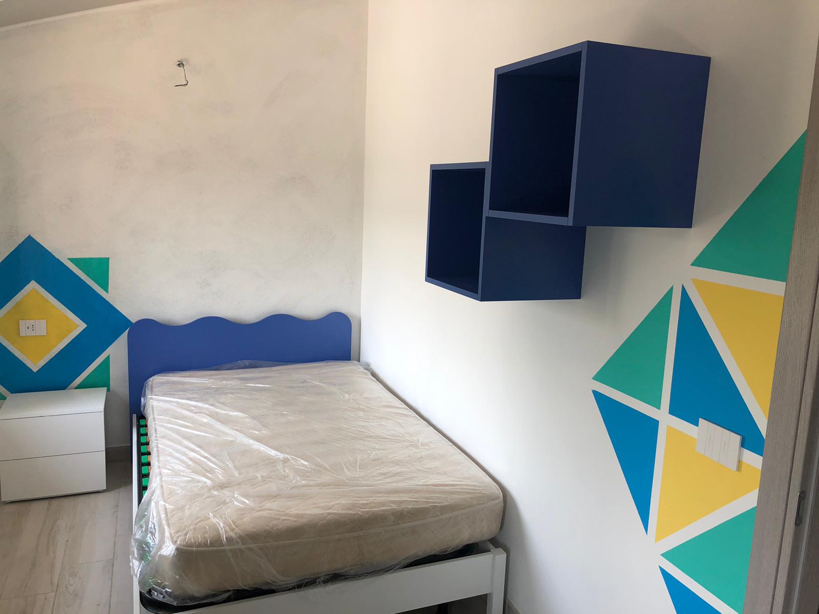 Cameretta completa linea onda blu con letto una piazza e mezza