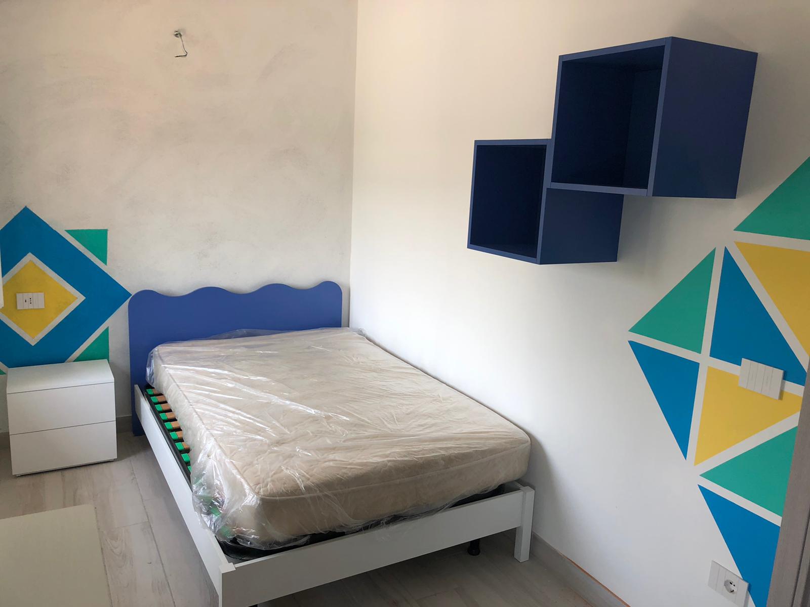 Cameretta completa linea onda blu con letto una piazza e mezza
