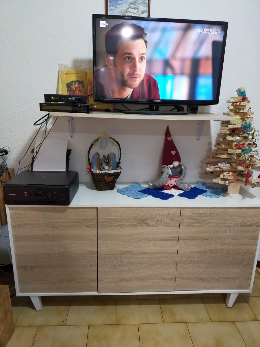 Madia 3 ante in stile nordico, finitura bianco lucido e rovere canadian