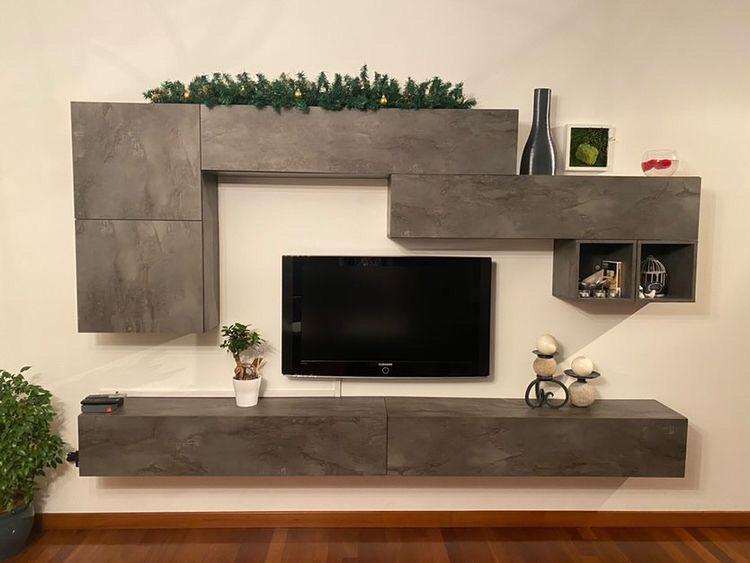 Parete attrezzata con basi tv, pensili vasistas e ribalta, Ossido, composizione libera Zenzero Shop