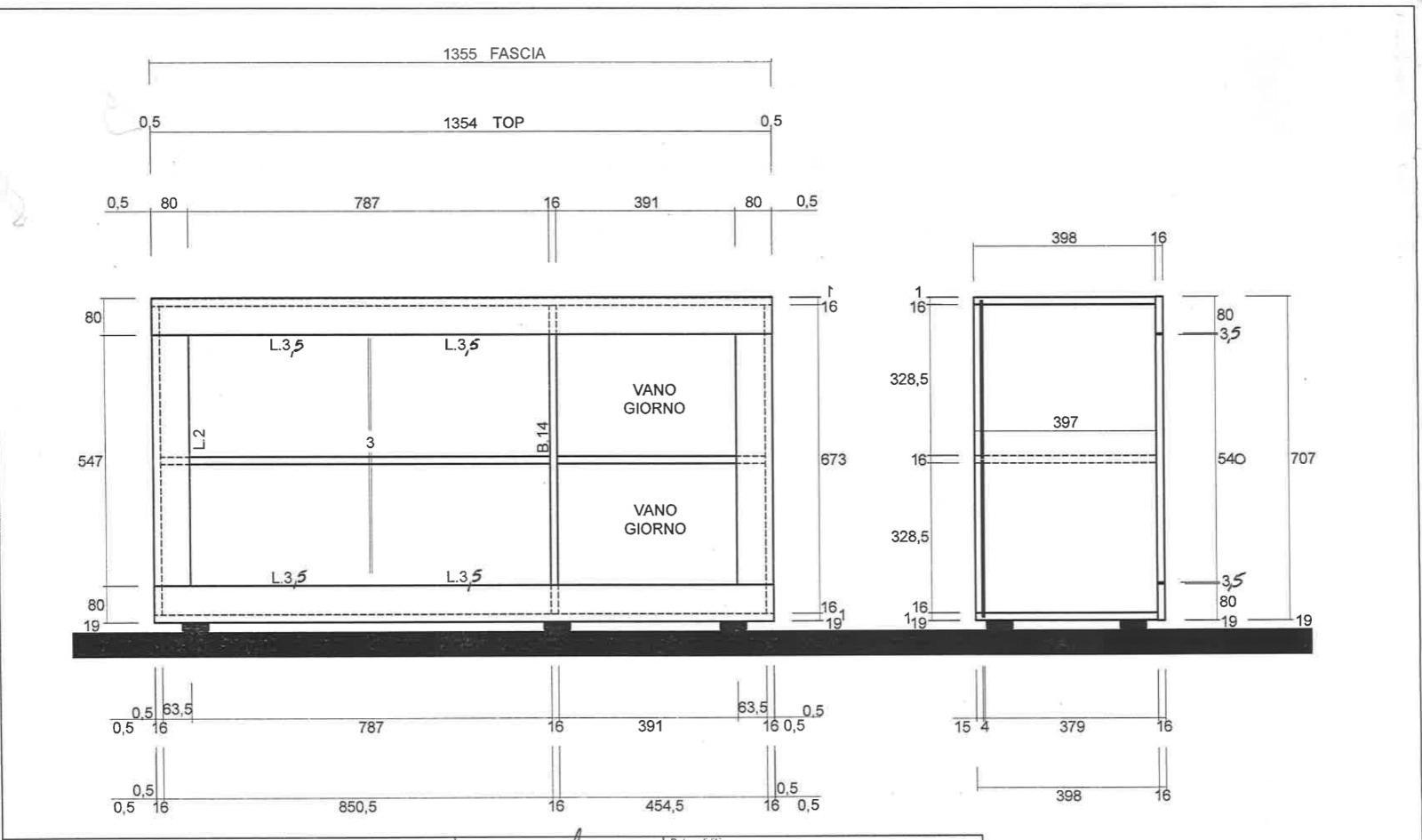 Credenza Madia moderna, 2 ante e vano a giorno con mensola, finitura Ossido e Beton