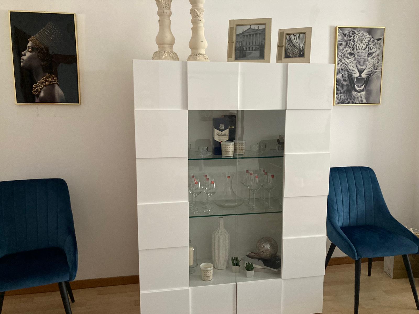 Vetrina per soggiorno a 2 ante, Bianco  lucido