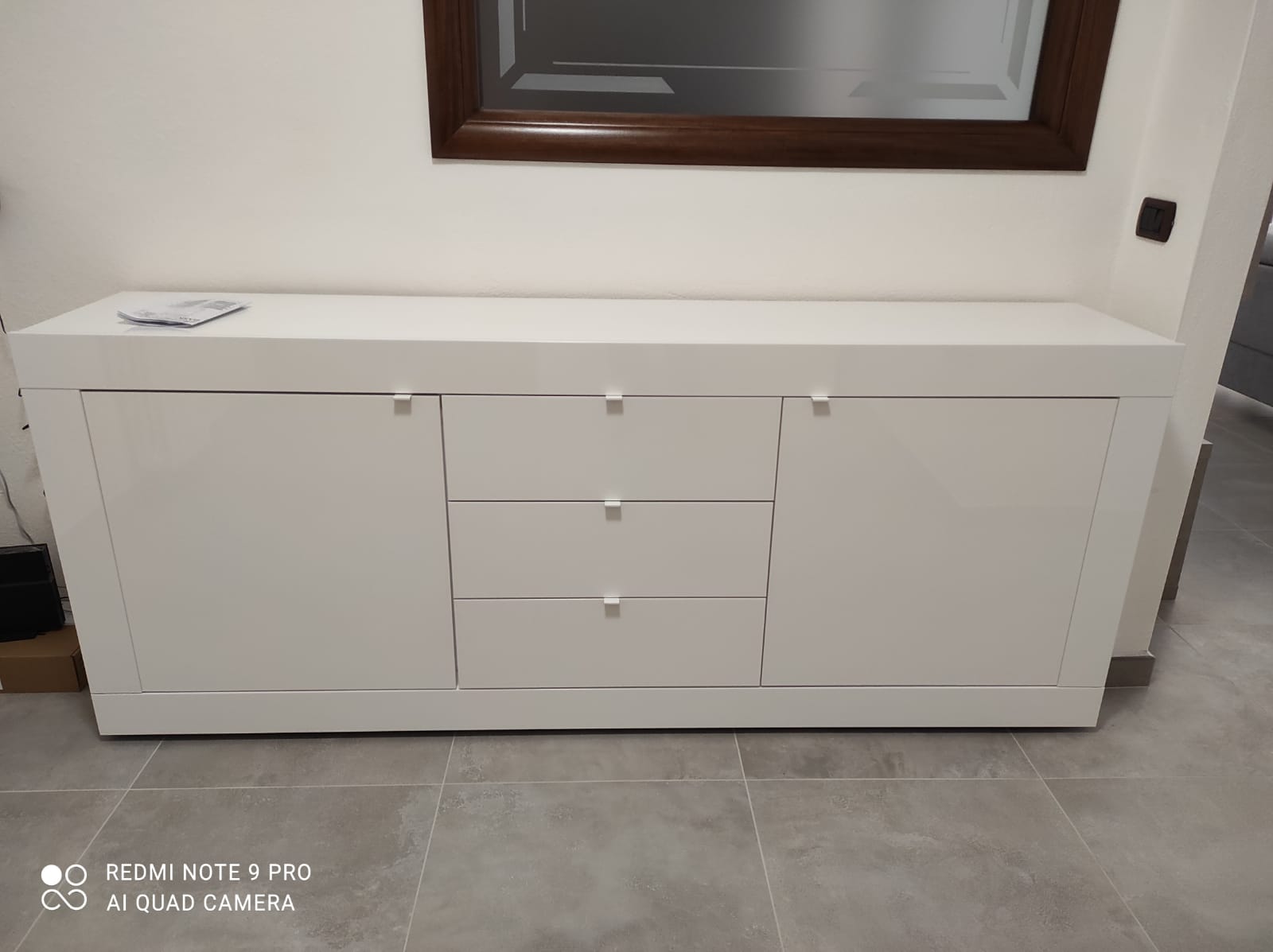 Credenza moderna con cassetti, Bianco Lucido