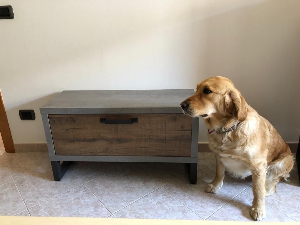 Panca in stile Industry con anta, Cemento e Rovere invecchiato