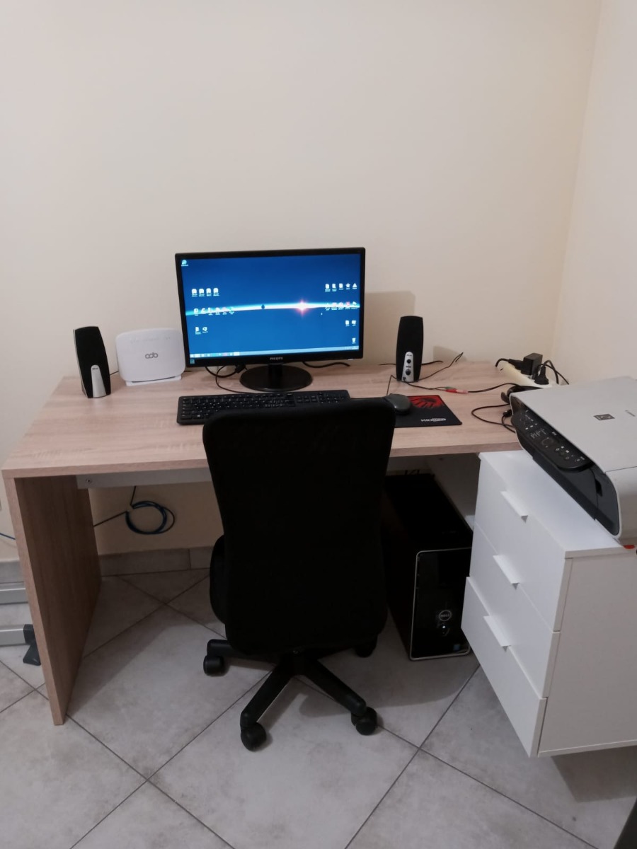 Scrivania ad angolo con cassettiera, Bianco artik e rovere canadian