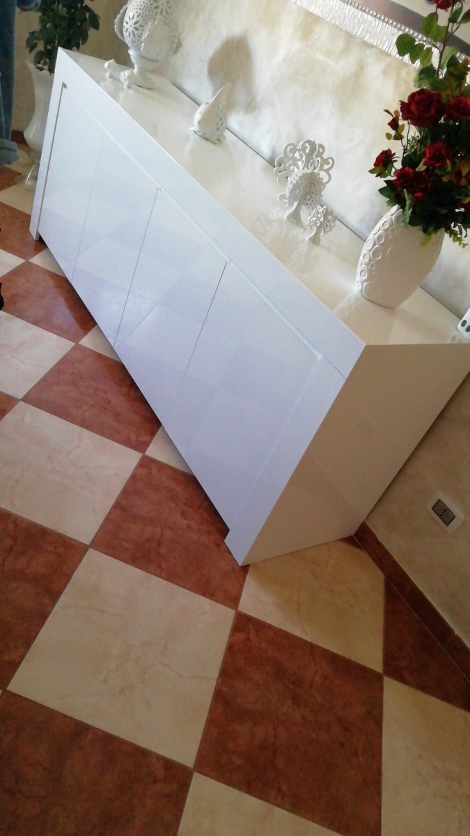 Credenza elegante, Madia di Design, 4 ante, Bianco Lucido