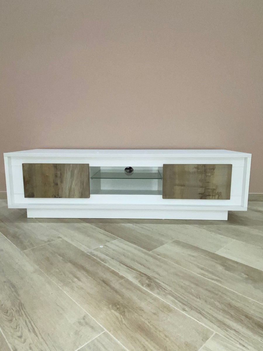 Porta tv per soggiorno, bianco e pero