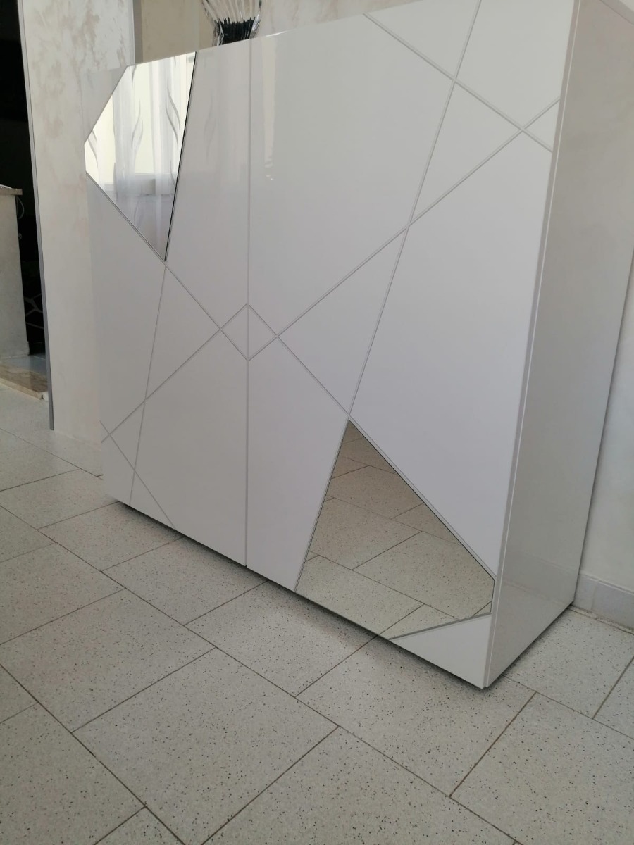 Madia con inserti specchio a 2 ante, bianca