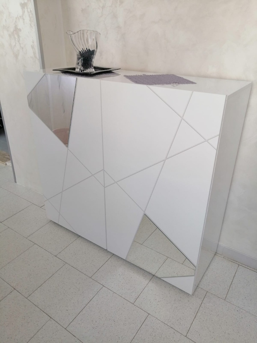 Madia con inserti specchio a 2 ante, bianca