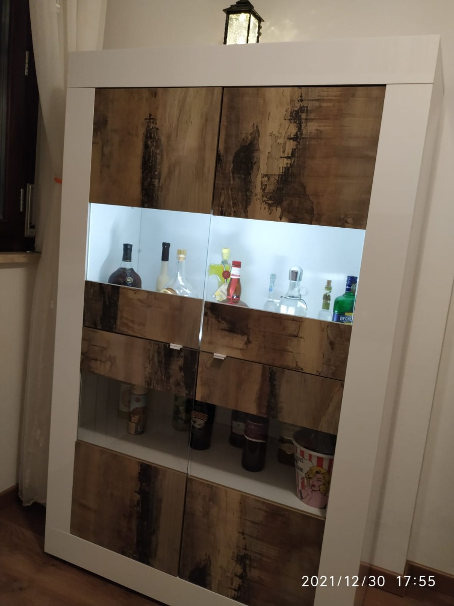 Moderna Vetrina doppia colonna "Beta" Bianca Lucida con 4 ante Pero