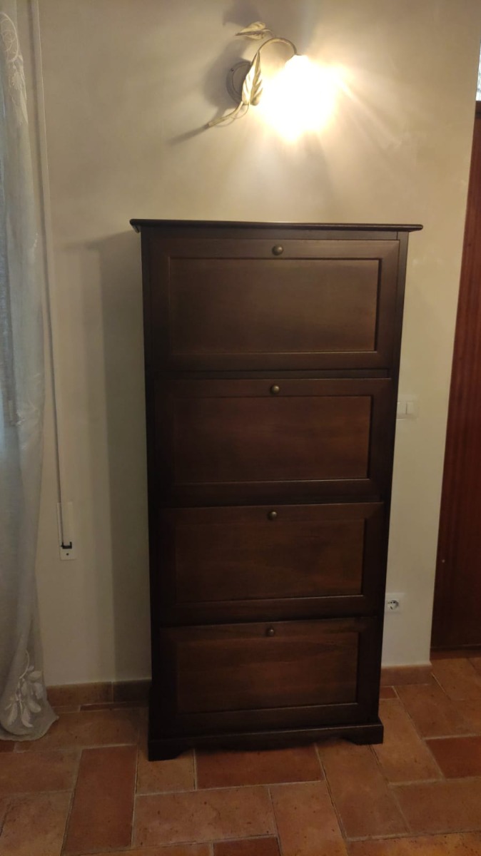 Elegante Scarpiera in legno colore lucido noce con 4 porte,170 cm