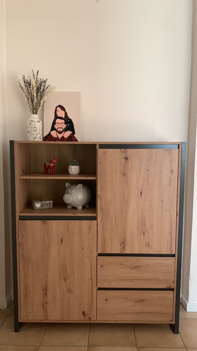 Credenza Madia industry 2 ante 2 cassetti, Rovere Nodato e struttura in Antracite