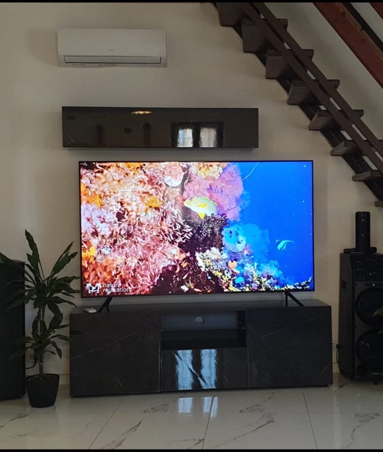 Moderno Porta TV moderno, 2 ante 1 cassetto, finitura Marmo Lucido Nero