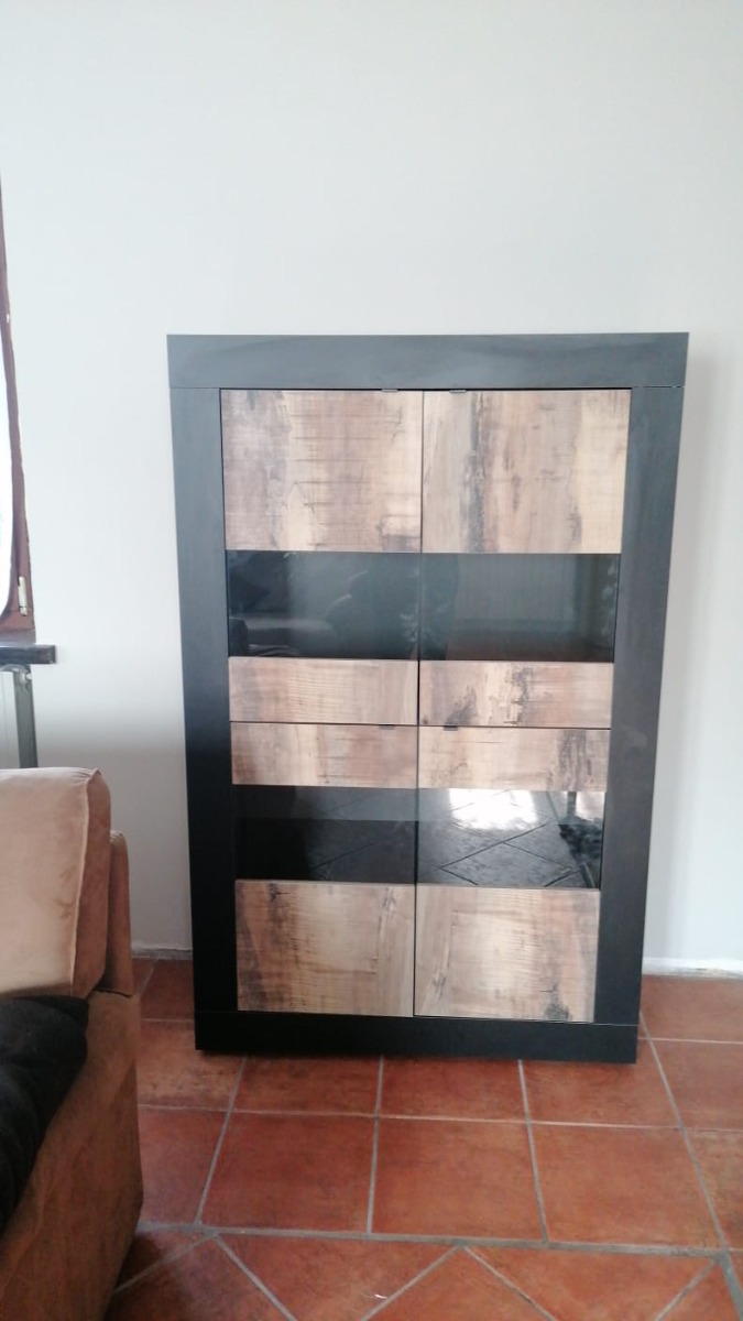 Elegante Vetrina moderna scontata con 2 ante, Nero e Pero