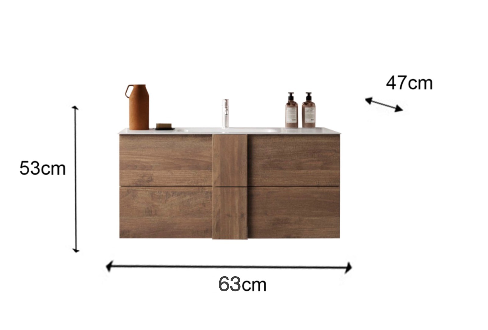Mobile da bagno sospeso L.63 cm, 2 cassetti, Made in Italy 