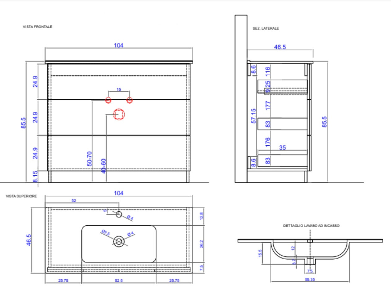 conveniente Mobile da bagno a terra 3 cassetti, finitura Bianco lucido