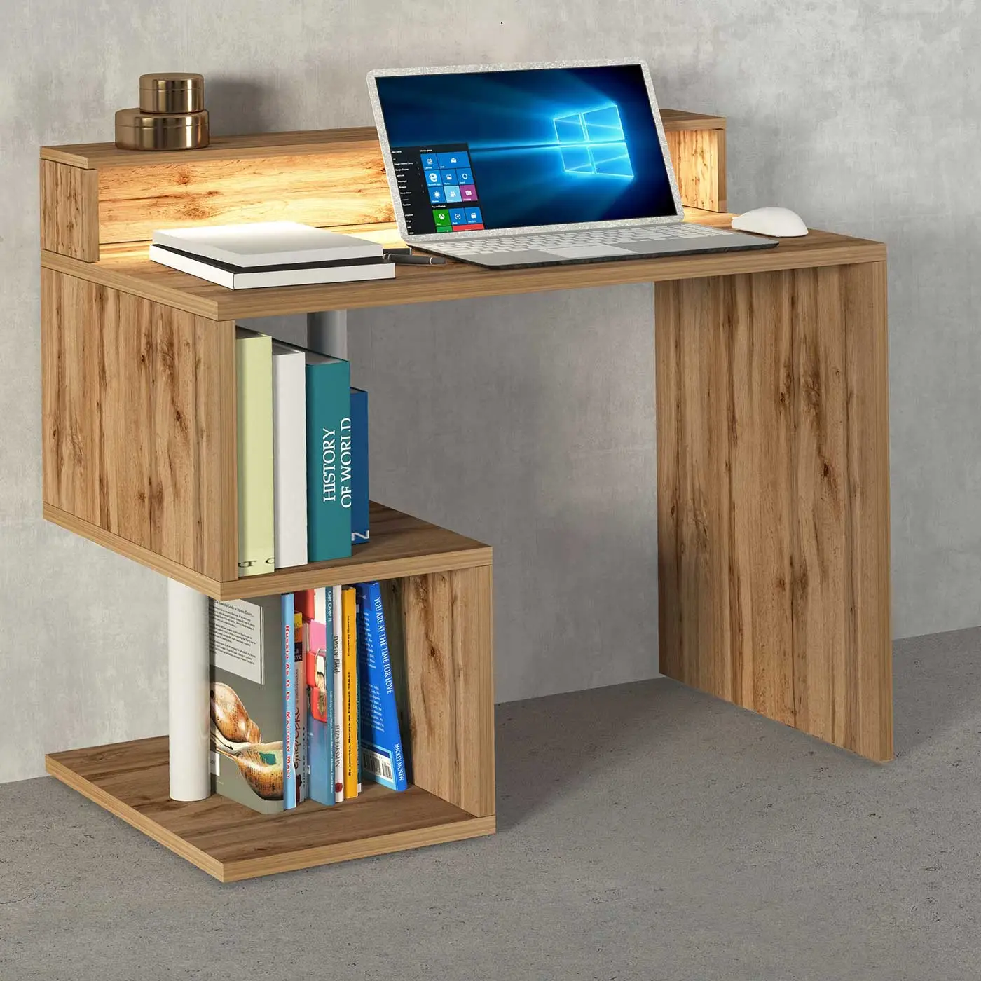 Scrivania dotata di 2 vani portaoggetti, 100x90x50 h cm, Rovere Wotan Zenzero Shop