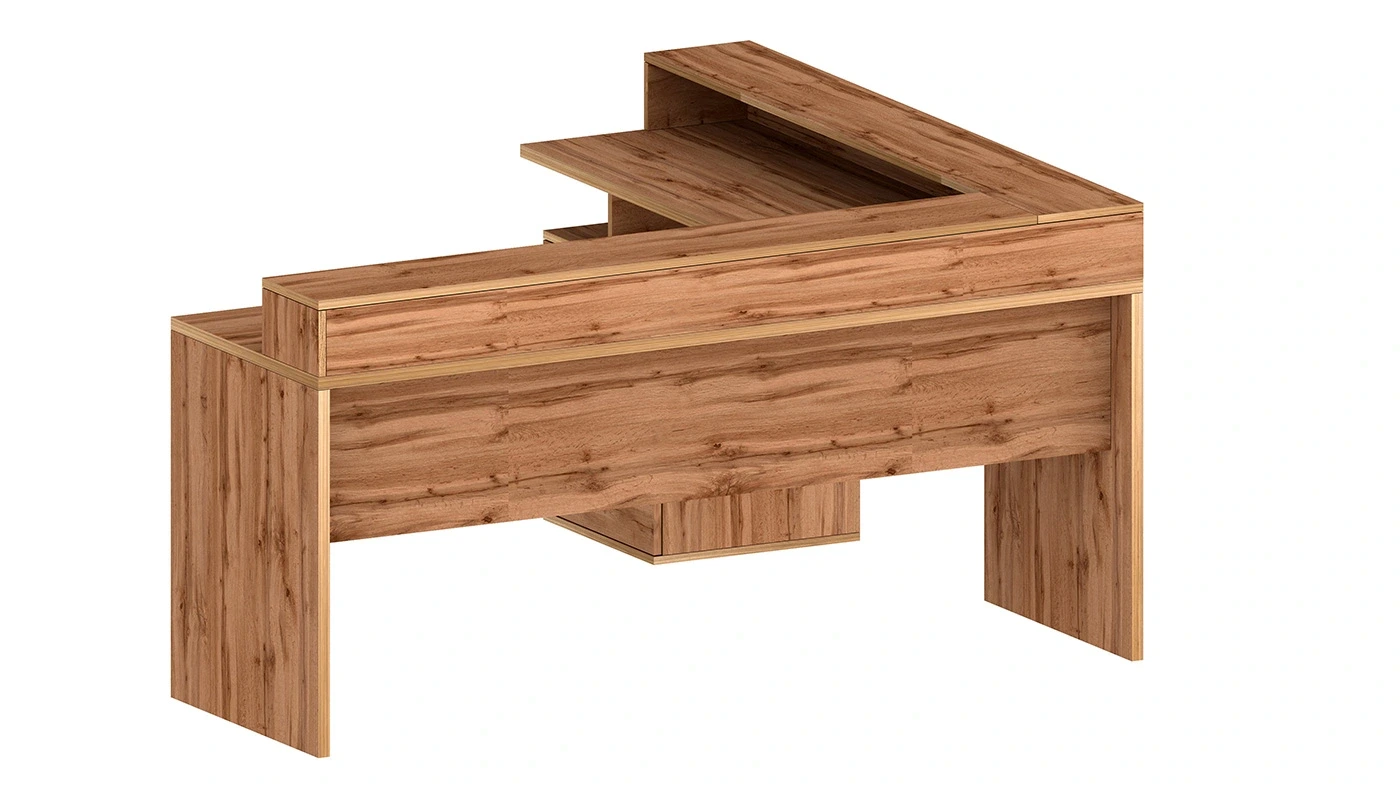 Scrivania angolare con sopralzo, 160x75x60 h cm, Rovere wotan