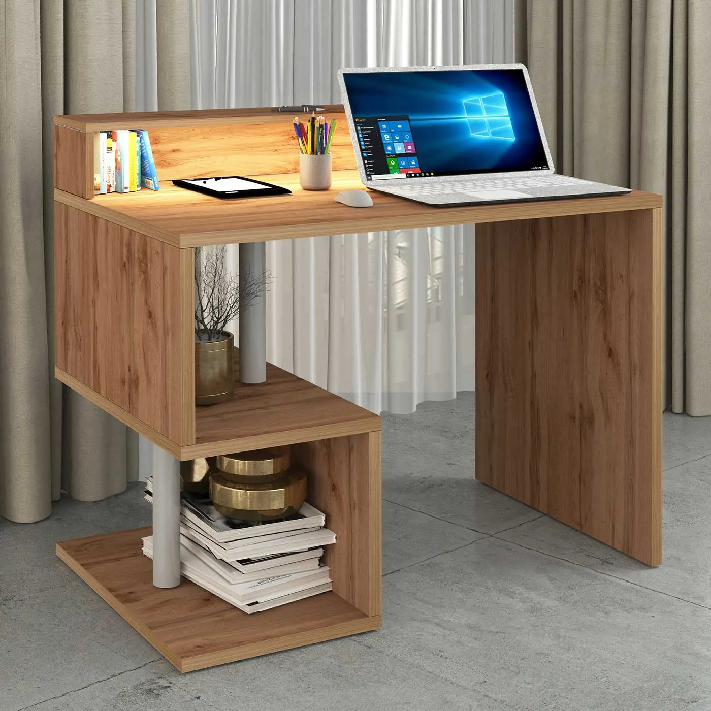 Scrivania dotata di 2 vani portaoggetti, 100x90x50 h cm, Rovere Wotan Zenzero Shop