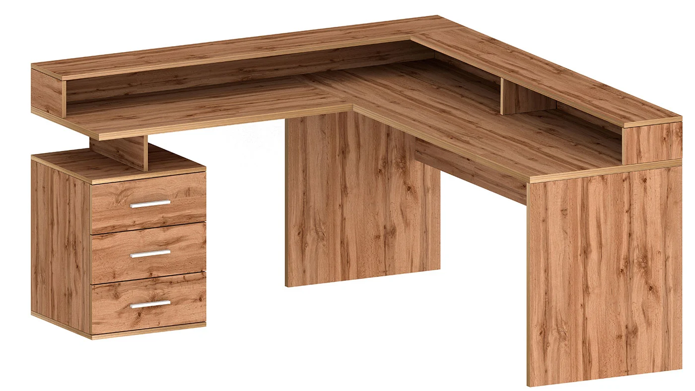 Scrivania angolare con sopralzo, 160x75x60 h cm, Rovere wotan