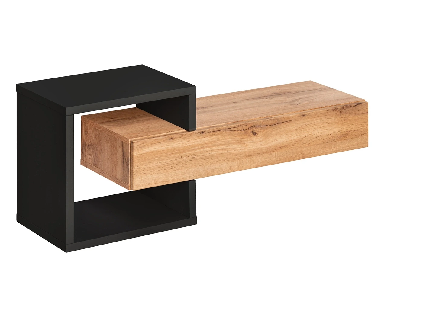 Composizione di 2 mobili sospesi da ingresso, 100x40x30 h cm, Nero e Rovere wotan