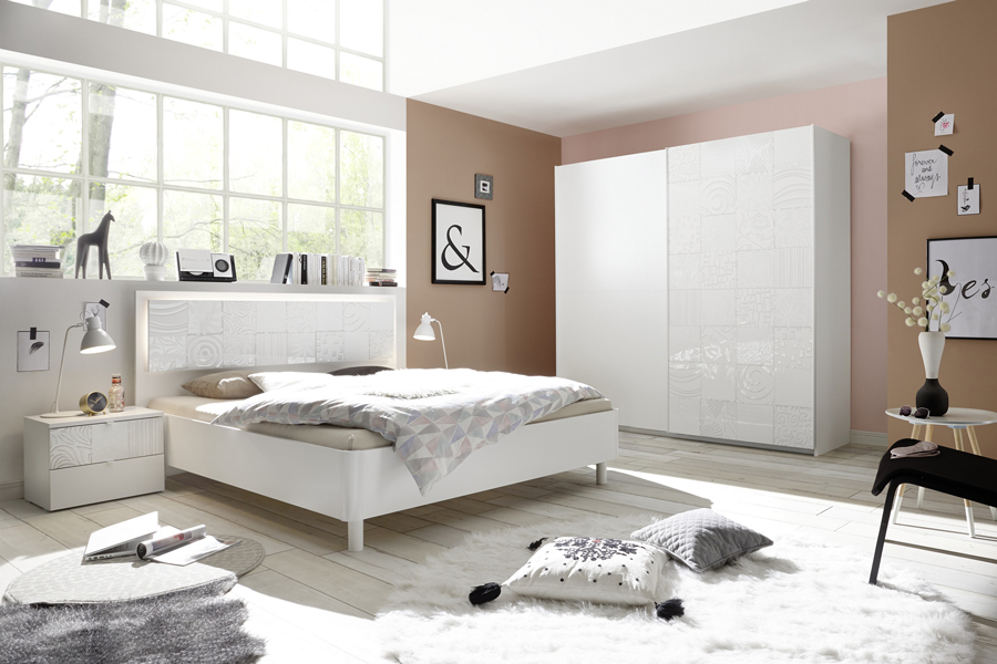 Moderna Camera da letto Bianco opaco Serigrafato, Made in Italy