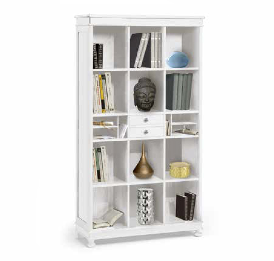 Libreria in Bianco Opaco con 12 vani e 2 cassetti