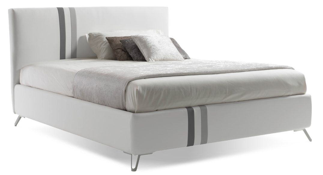 Letto contenitore Zadok in ecopelle in finitura bianco, grigio perla ed antracite