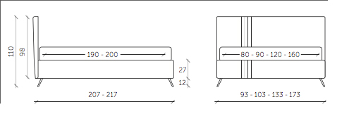 Letto contenitore Hamal in tessuto in finitura grigio cenere, grigio seta ed antracite