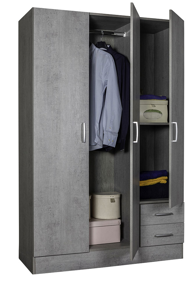 Armadio di design con 3 ante e 2 cassetti in finitura Cemento dark