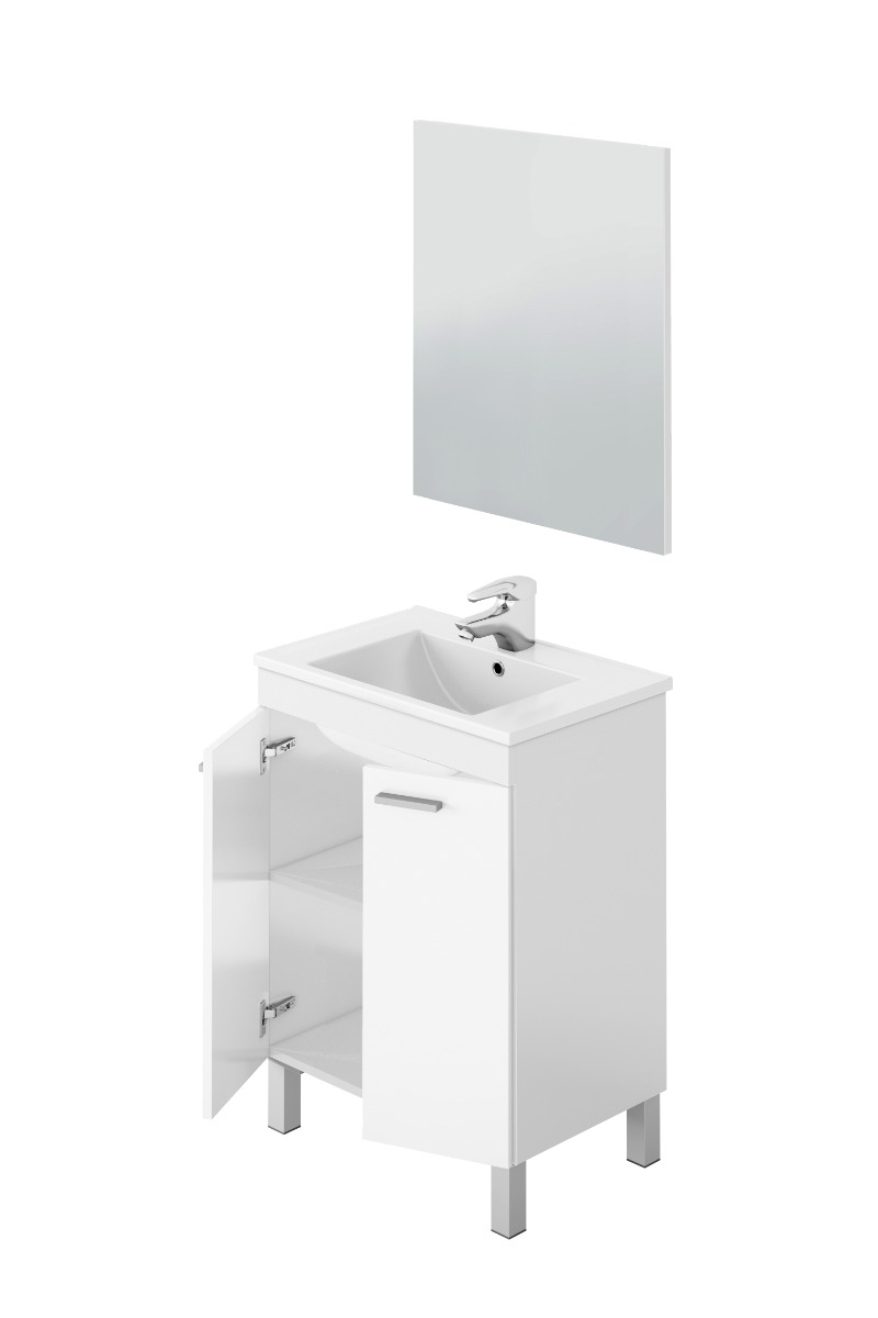 Composizione da bagno con 2 ante finitura bianco lucido e specchio