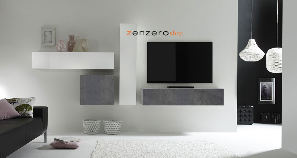 Parete attrezzata moderna di design, Ossido e Laccato Bianco Lucido - 321x169 cm