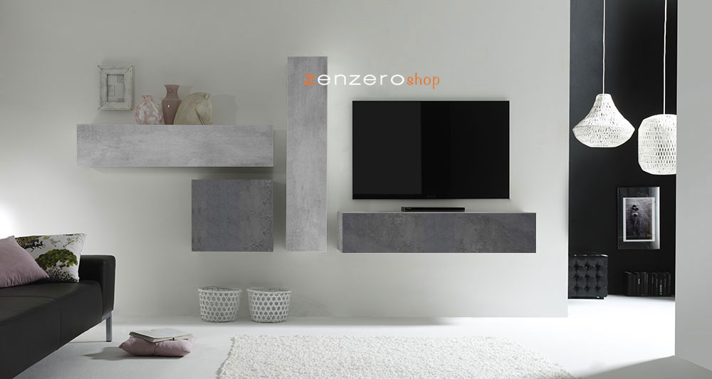 Parete attrezzata moderna di design, Ossido e Beton - 321x169 cm