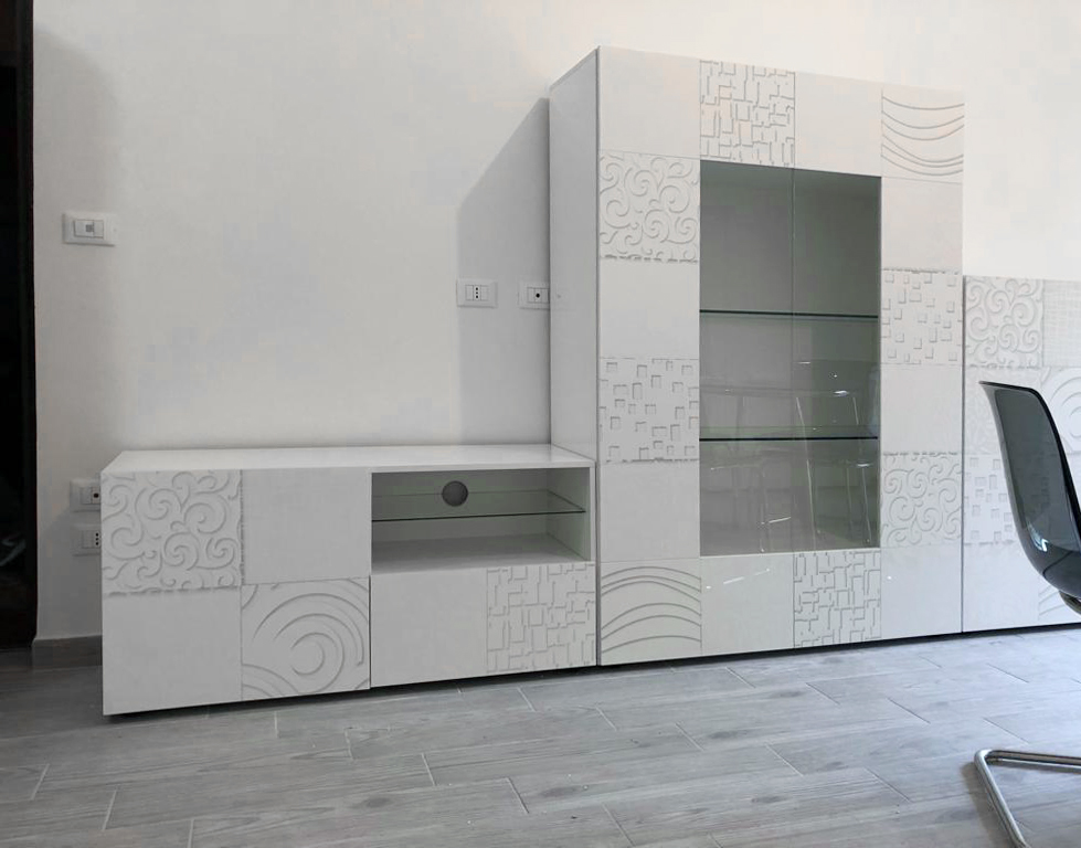 ACQUISTA ANCHE TU Base porta TV moderno bianco serigrafato ad 1 anta e 1 cassetto 