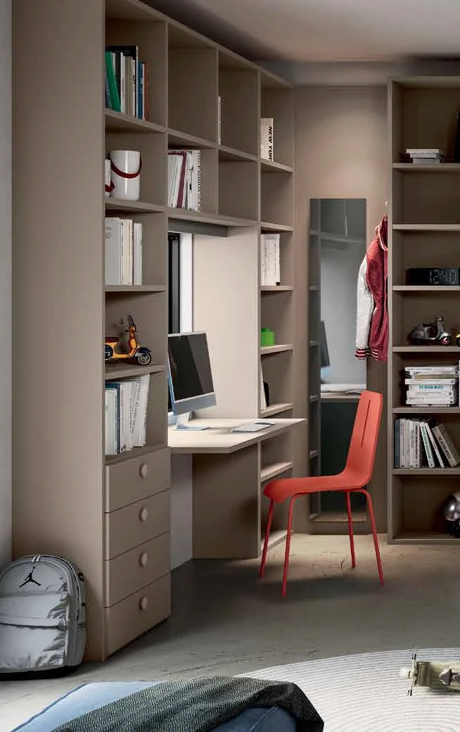 Zona studio ragazzi, finitura Visone, L.250