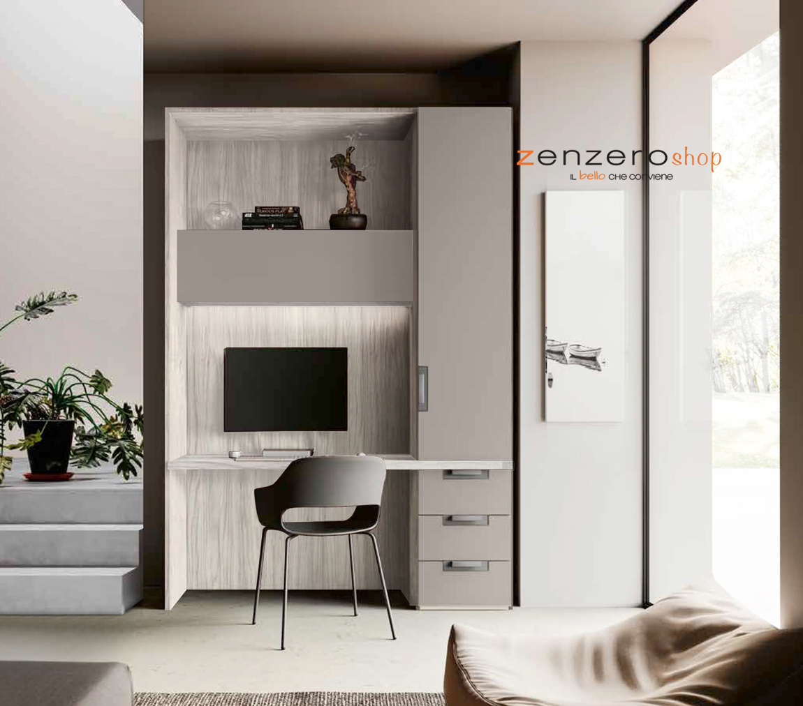 Zona studio moderna in Bianco altea e Grigio seta
