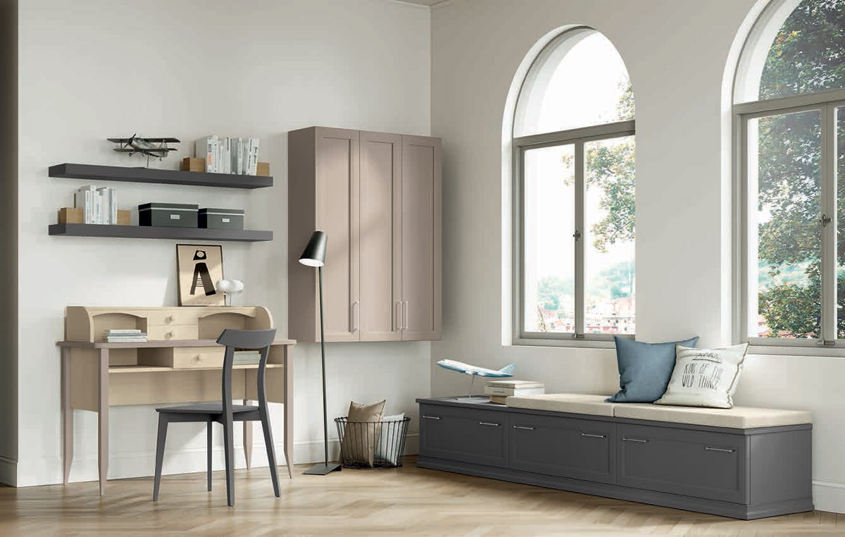 Scrivania con sopralzo, finitura Magnolia e Canapa