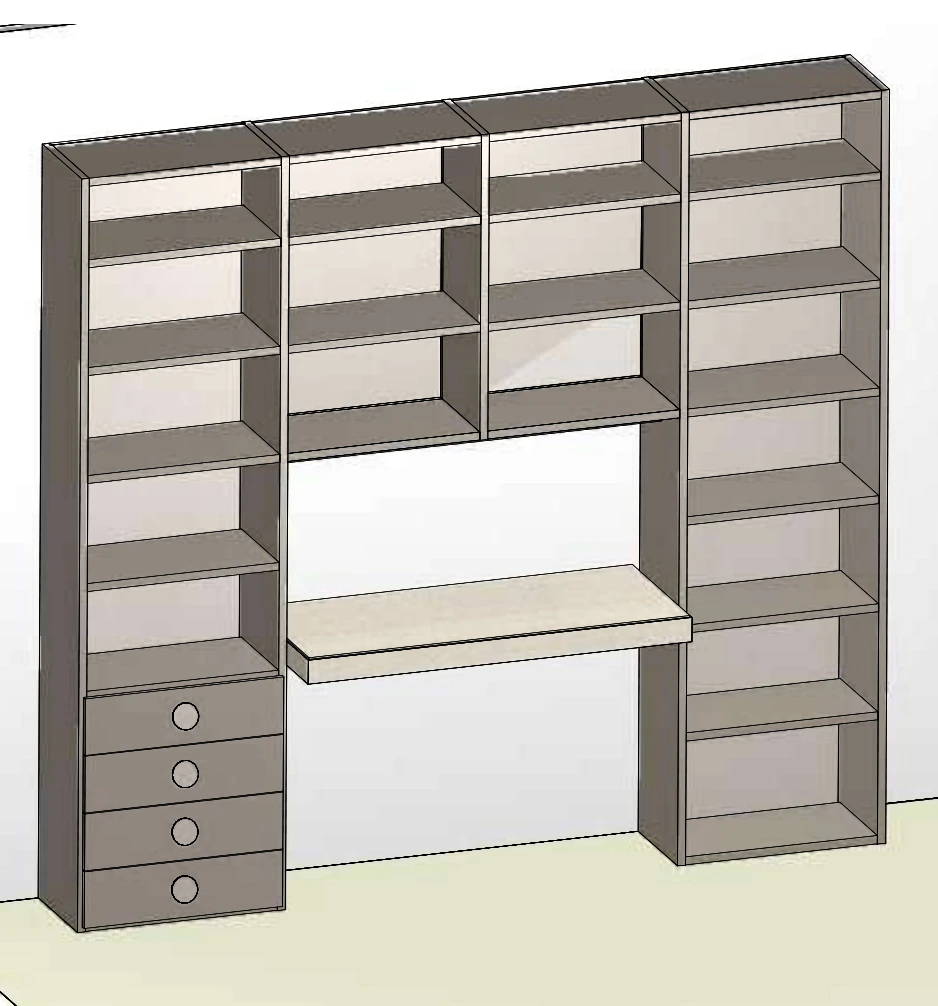 Zona studio ragazzi, finitura Visone, L.250