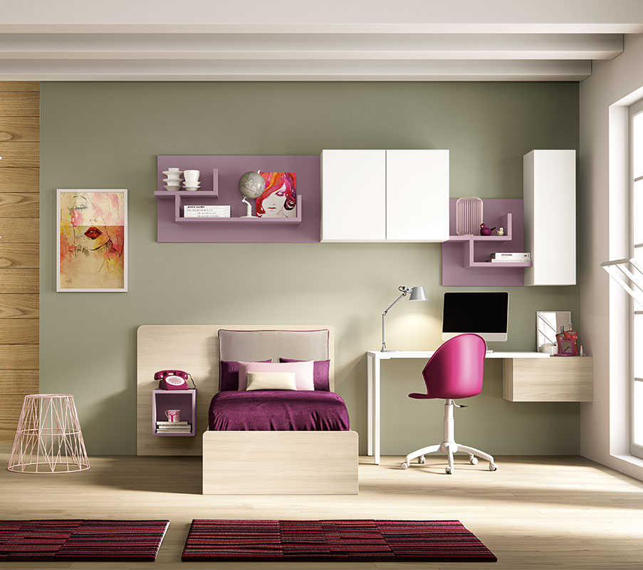 Scrivania  per camerette bianca con pensile Olmo
